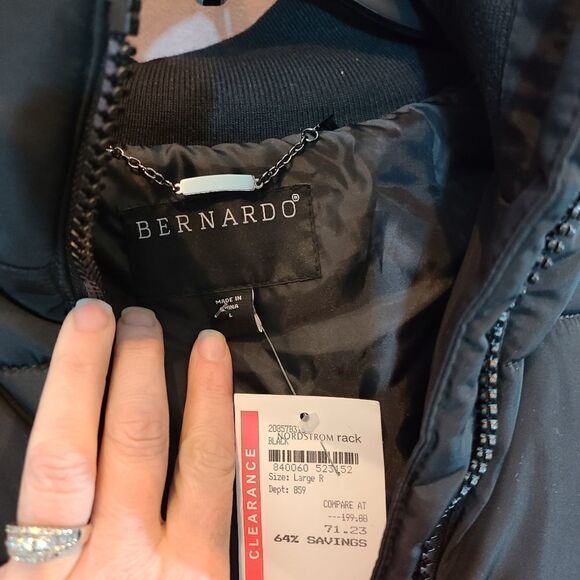 Bernardo Black Faux Fur Trimmed Puffer Jacket Size Large - Picture 4 of 8